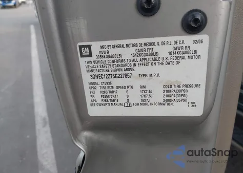 2006 Chevrolet Avalanche 1500 Z66 z USA, uszkodzony, nr VIN 3GNEC12Z76G227857